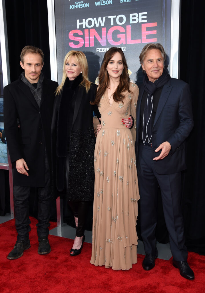 NEW YORK, NY - FEBRUARY 03: (L-R) Actors Jesse Johnson, Melanie Griffith, Dakota Johnson, and Don Johnson attend the New York premiere of "How To Be Single" at the NYU Skirball Center on February 3, 2016 in New York City.