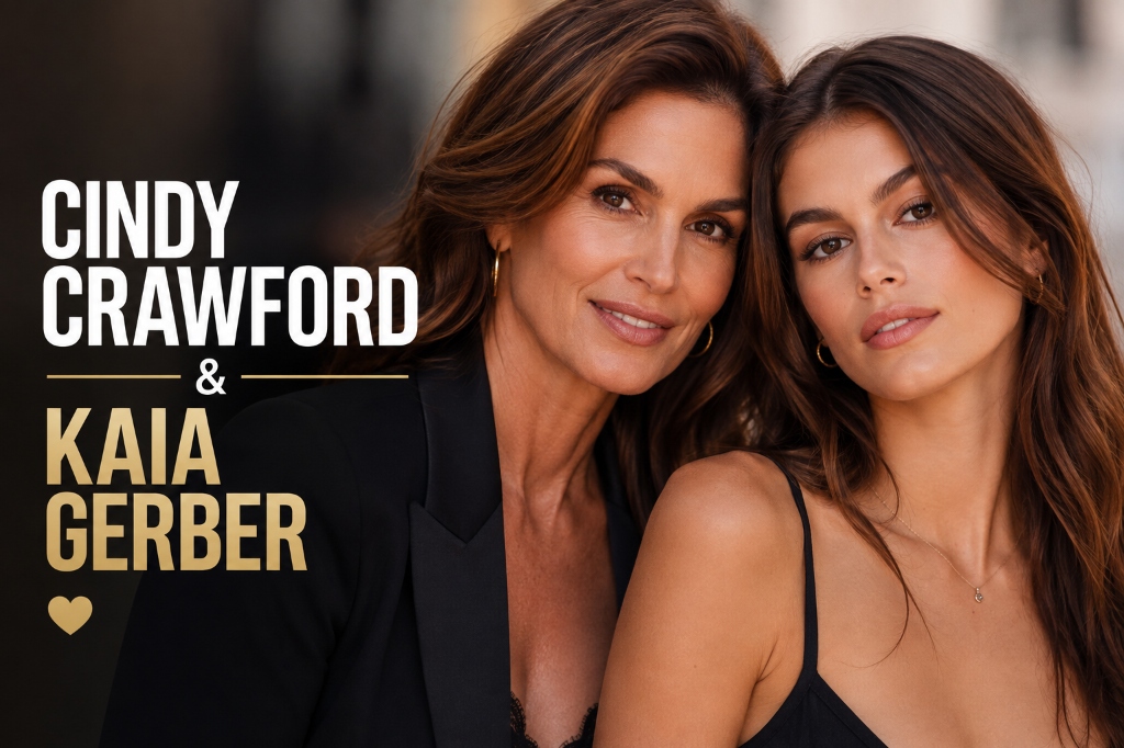 Cindy Crawford and Kaia Gerber look alike in matching outfits