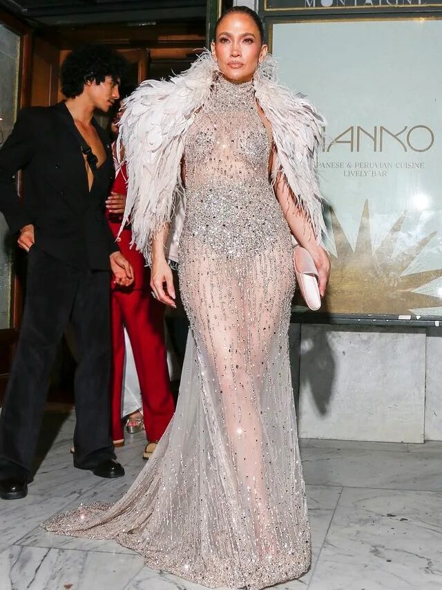 Jennifer Lopez Shimmers in Plunging Yellow Dress on Family Getaway