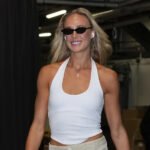 Sophie Cunningham Indiana Fever wearing sporty chic athleisure tunnel fit ahead of the Fever Dream Trilogy game in 2026
