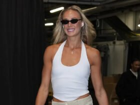 Sophie Cunningham Athleisure Look for Fever Dream Trilogy Game Sets Social Media Ablaze 10 Sophie Cunningham Indiana Fever wearing sporty chic athleisure tunnel fit ahead of the Fever Dream Trilogy game in 2026