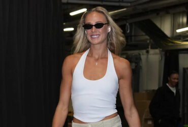 Sophie Cunningham Athleisure Look for the Fever Dream Trilogy Game Goes Viral in 2026 10 Sophie Cunningham Indiana Fever wearing sporty chic athleisure tunnel fit ahead of the Fever Dream Trilogy game in 2026